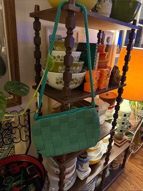 Vintage Italian Woven Teal Crossbody Bag - Women